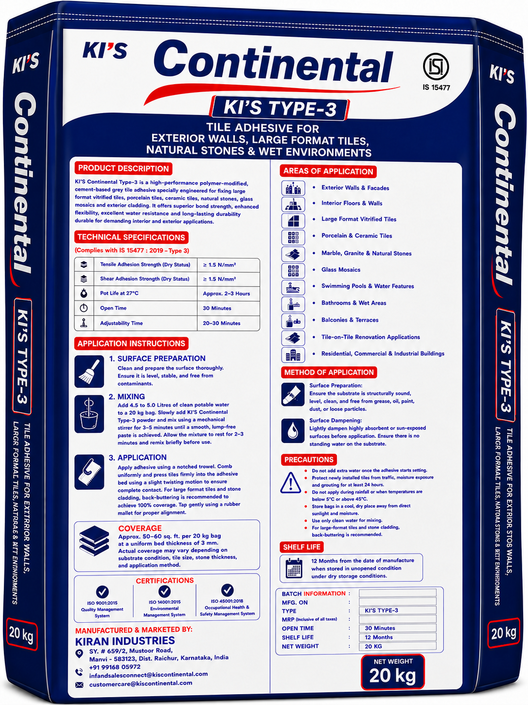 Continental Tile Adhesive Type 3 — Back
